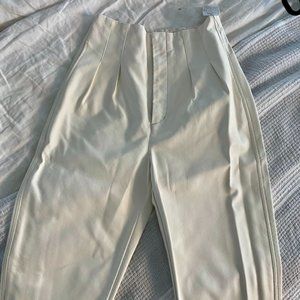 Free People Cecily White Vegan Leather Pleated High Waisted Pants 4